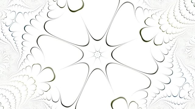 A complex geometric fractal continuously morphs through intricate patterns creating a mesmerizing visual journey of repeating shapes that unfold with seamless grace and mathematical elegance.