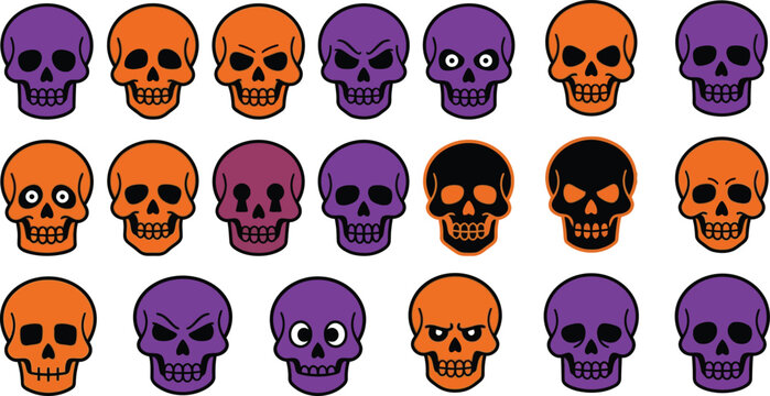 Colorful halloween skulls collection on white background vector illustration for spooky season