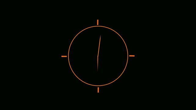 Orange rotating circular radar animation with moving lines on a black background for use as a loading icon or compass interface element with alpha channel compatibility