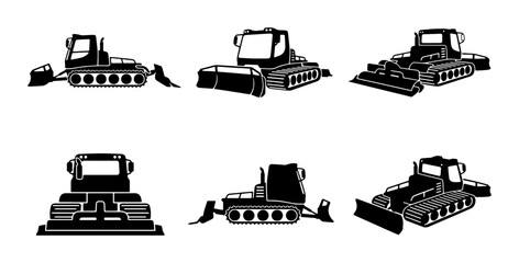Obraz premium Bulldozer Icons Set, Construction Equipment Vector Graphics, Heavy Machinery Collection, Earthmover Machine Illustrations