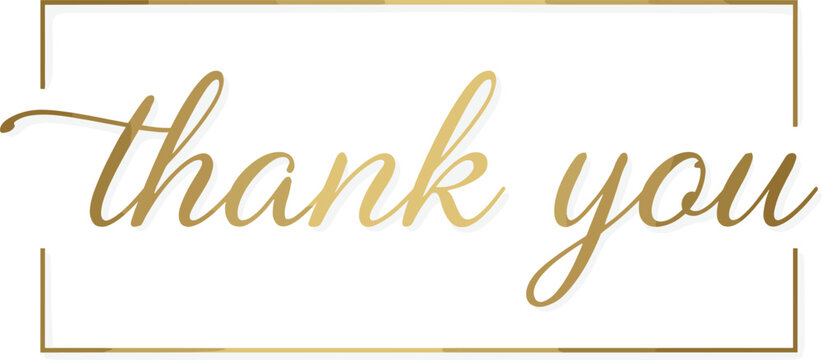 Elegant gold thank you handwritten typography with minimalist rectangular frame flat vector isolated on white background