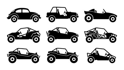 Fototapeta premium Off-road Buggy and Classic Car Silhouettes, Vector Set for Automotive Design