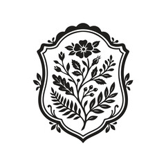 Fototapeta premium Vintage floral botanical shield emblem graphic design with botanical, decorative
