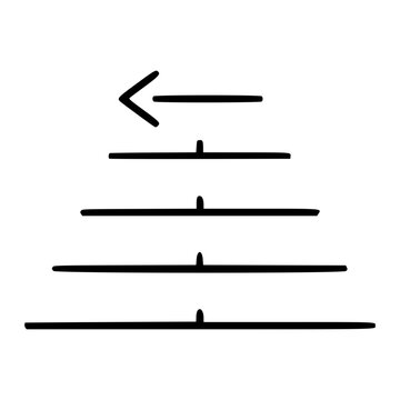 Stack Trace Lines Vector Icon. Minimalist line art illustration of programming code call stack with horizontal lines and arrow indicating error tracking and debugging process for developers.
