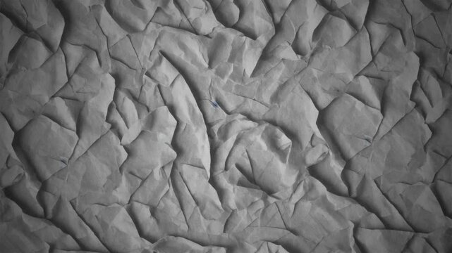 Crumpled and wrinkled white paper texture animation loop with dramatic, high-contrast organic shadows and deep artistic shades across the creased surface