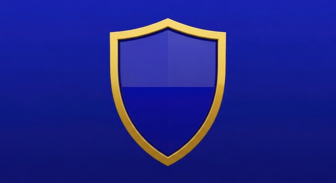 Golden shield icon on blue background