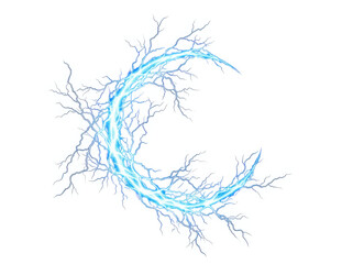 Fototapeta premium Bright blue electric lightning bolt glowing in a curved shape with sparking energy