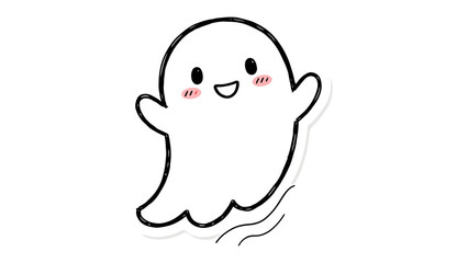 Obraz premium Happy Ghost Illustration: A cute, hand-drawn ghost with a cheerful smile and blushing cheeks floats happily, its wavy bottom suggesting a gentle movement. This simple.