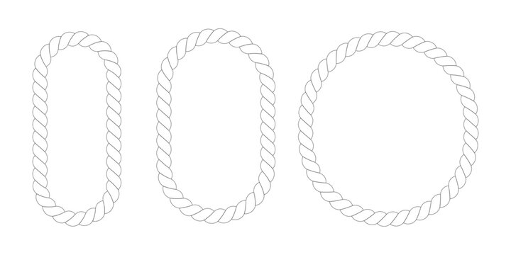 Set of three decorative rope frames in circle and oval shapes