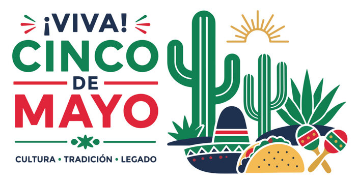 May 5 Cinco de Mayo paper flag banner for Mexico holiday and Happy Cinco de Mayo Fiesta. Cartoon Vector illustration design for Card, Poster, Flyer, Post, Banner, Cover, Greeting, Mexican holiday.
