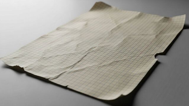 Crumpled Graph Paper with Frayed Edges and Red Margin Line