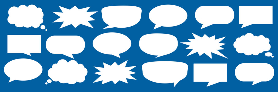 A set of chat box designs for comments on social media or comics. Vector designs of speech bubbles, text boxes, and conversation chat columns in comics.	
