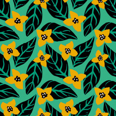 Fototapeta premium Seamless autumn pattern. Leaves, herbs, branches design. Cute nature background.