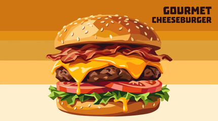 Juicy gourmet cheeseburger with melted cheddar, fresh lettuce, ripe tomato, crispy bacon, toasted sesame bun, realistic food photography, premium vector illustration, isolated background.