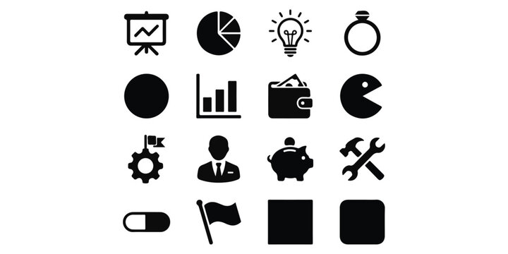 Black flat icons set of business and finance symbols