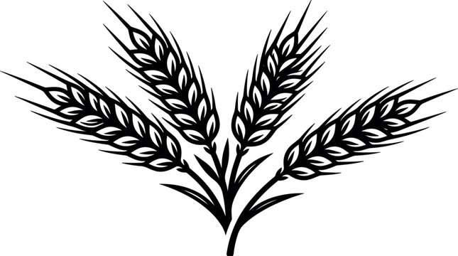 Black wheat ears silhouette isolated on white background vector illustration stalk icon logo template for organic bakery agriculture farming and gluten free food products