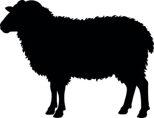 Black sheep silhouette standing on white background isolated vector illustration side view icon logo design for wool farming agricultural livestock and textile production © MstBizly