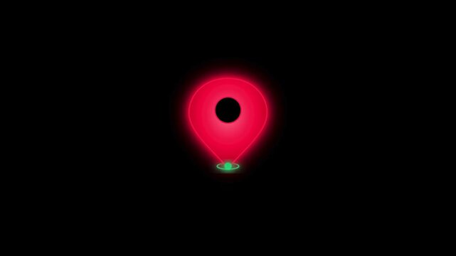 Glowing red map location pin marker on dark background navigation gps pointer