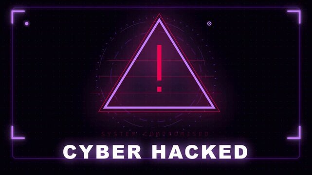 Cyber hacked alert warning message on screen with system compromised text