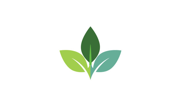 Minimal sprout logo with three stylized green leaves, symbolizing growth, ecology, nature, and organic lifestyle.
