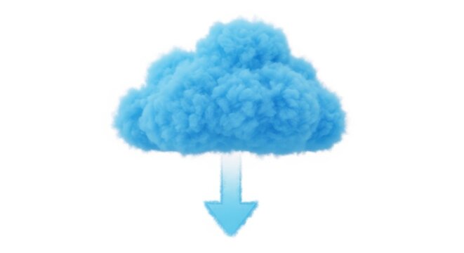 Blue fluffy cloud with downward arrow