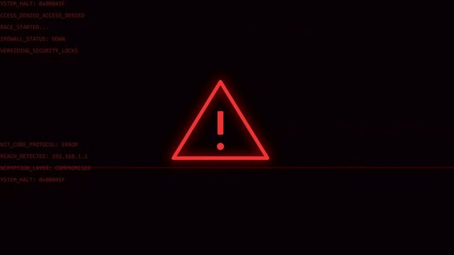 Warning alert signal with red triangle icon and system security breach text