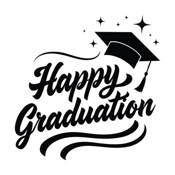 Graduation calligraphy with mortarboard silhouette on a white background