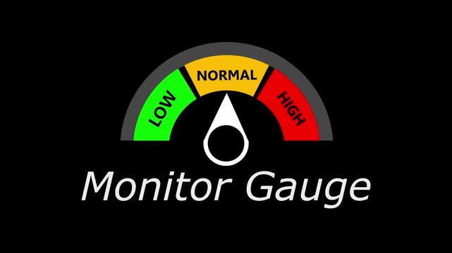 Animated  meter showing movement from low to high level, national security threat gauge animation for news graphics black background