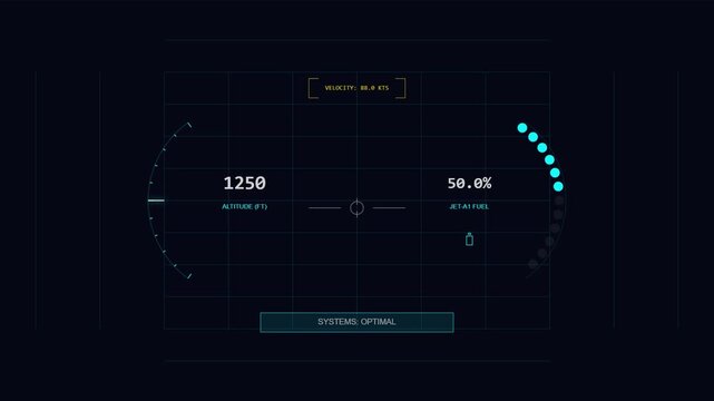 Digital HUD Flight Interface Display with Altitude and Fuel Gauge Data
