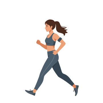 Young Woman Running Flat Vector Illustration