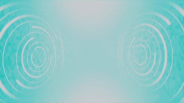 Glowing dual abstract circle lines rotating on a turquoise digital grid backdrop, seamless looping visualizer for cyber tech and futuristic gaming concepts.