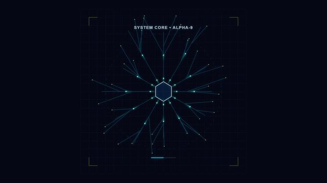 Futuristic Hexagonal System Core HUD Interface with Data Connection Lines
