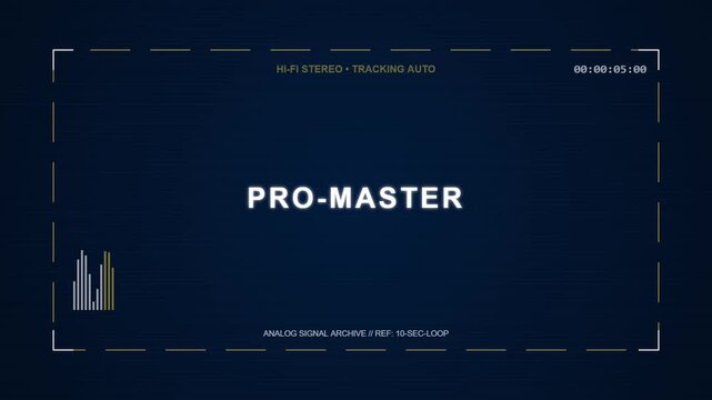 Pro-Master Text Overlay on Vintage Analog Video Camcorder Viewfinder