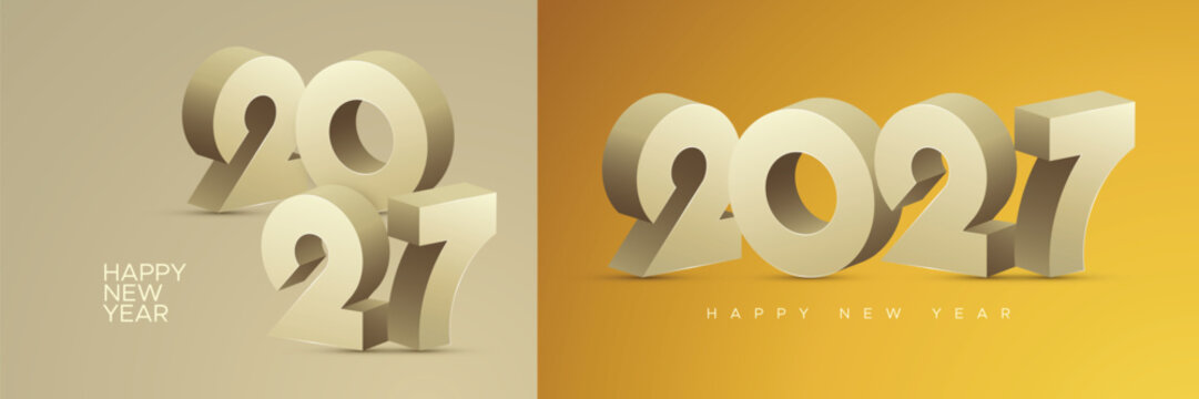 Minimal 3D Geometric 2027 New Year Typography Design with Modern Isometric Numbers Vector