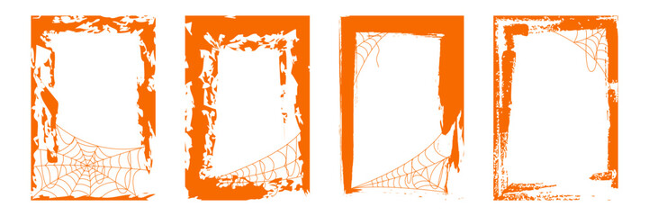 Halloween frame pack with flying bat silhouettes around rough grunge borders. Spooky decorative backgrounds designed for greeting cards party posters and social media content © Svitlana Tolmach 