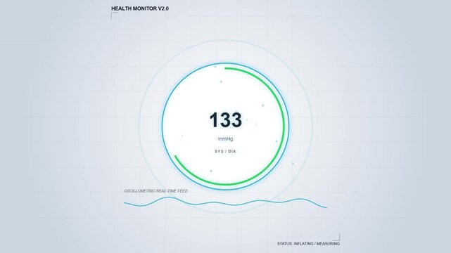 Digital Blood Pressure Monitor Interface Showing Real Time Measurements