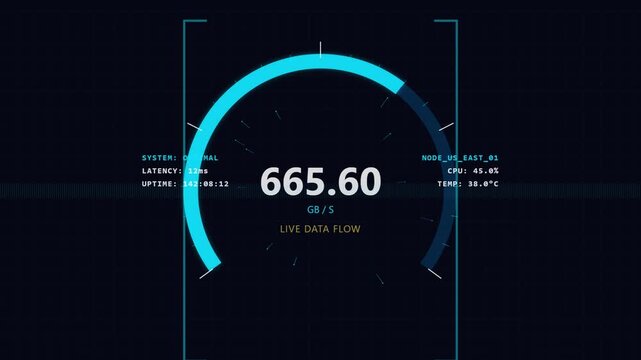 Digital Data Flow Dashboard Displaying Real-Time Network Speed Metrics