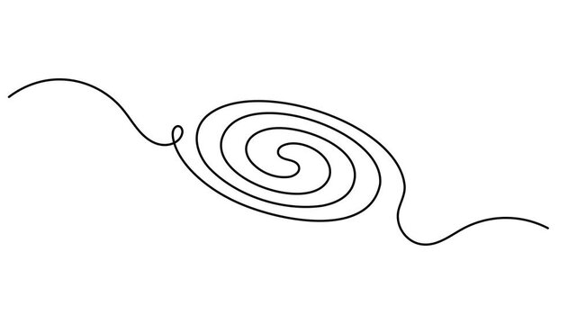 Oval spiral vortex icon sign motion graphic continuous one line drawing on white background minimalist single art cosmic whirlpool and galaxy symbol animation video