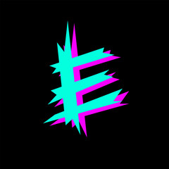 Fototapeta premium Glitch letter e alphabet font vector illustration on black background