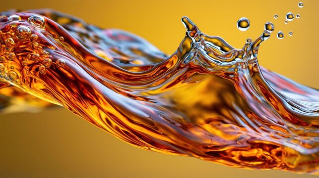 Water moves in clear waves and forms splashes with bubbles under bright light. colors shine as liquid reflects light. scene shows natural motion and fluidity