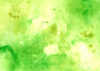 Sfondo astratto fluido ad acquerello verde e giallo natura con macchie di colore e sfumature tenui © Ester