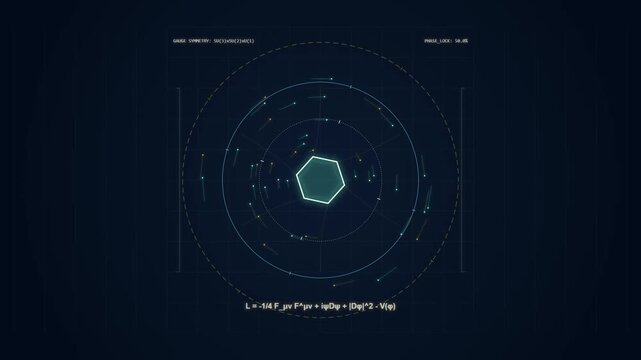 Abstract digital HUD interface with scientific physics equations and data