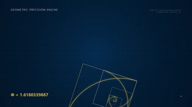 Golden ratio spiral animation with mathematical constant calculation