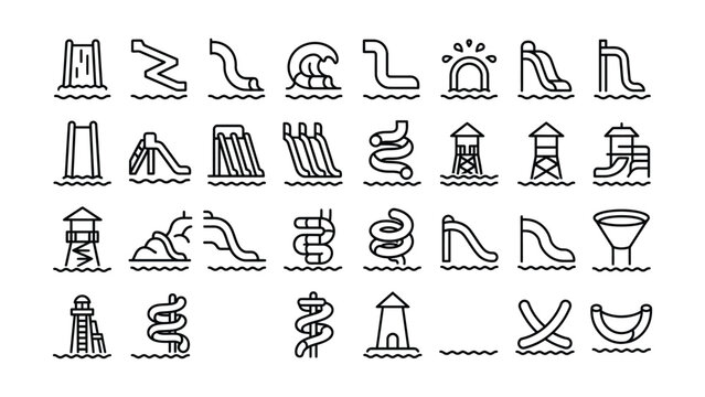 water park icons with slides and attractions