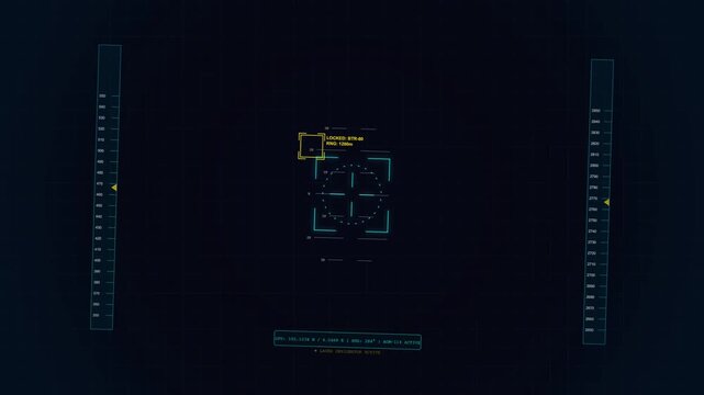 Futuristic digital targeting overlay with weapon guidance interface