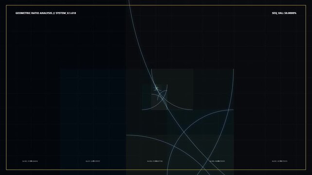 Golden ratio geometric spiral animation on dark background for science