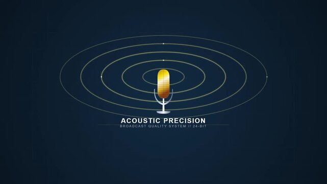 Golden Microphone Icon with Sound Wave Visualization for Audio Broadcast