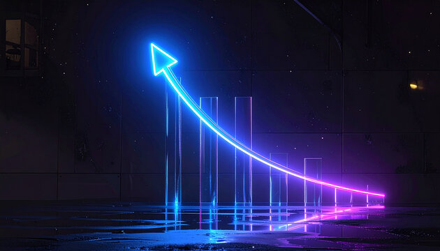 Neon arrow chart rising