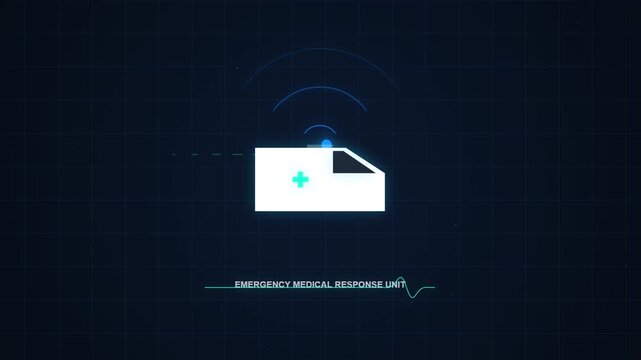Digital emergency medical response unit icon with radar signal animation