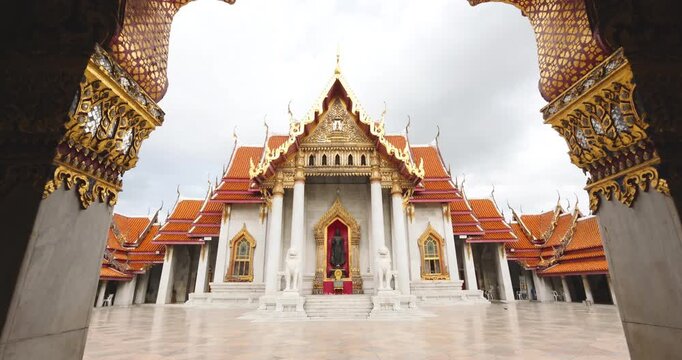 Wat Benchamabophit Marble floor Temple typifies the impressive and orderly traditional Thai architecture. Bangkok Thailand